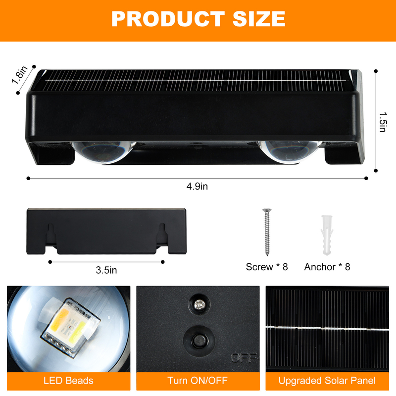 Monokristallijn silicium zonnewandlamp met RGB LED ABA PC Shell IP65 waterdicht niveau