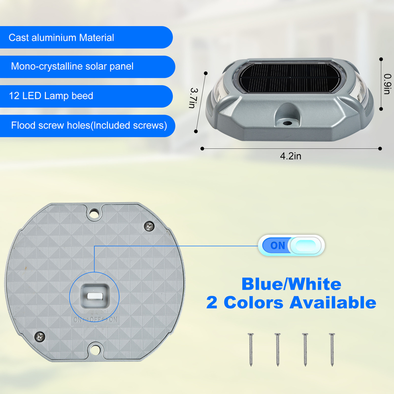 LED Solar Dock Light IP68 Waterdicht 2V Blauw/Koud Wit 20 lumens Helderheid Schroefinstallatie