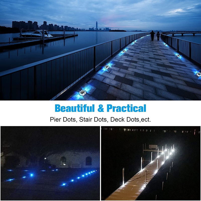 Kleurrijke Solar Dock Light Waterdicht IP68 LED-lamp voor gemakkelijke installatie in blauw/koudwit met breed