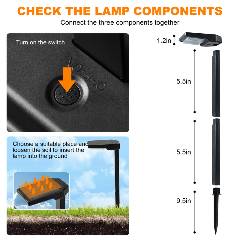 15 uur verlichting Solar Stake Light met 2 stuks LED-kraal en monokristallijn siliciumpaneel