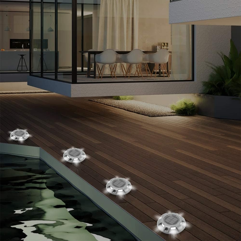 Buitenwaarschuwing LED zonne-aandrijving Dock lichten Zonne-stappenlampen Voor trottoir Tuin Pad Yard