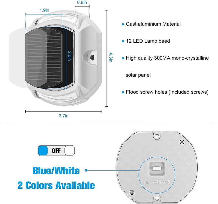 Aluminium IP68 waterdicht zonne-energie aangedreven opritdock lichten voor buitenste trappen stap hek tuin terras