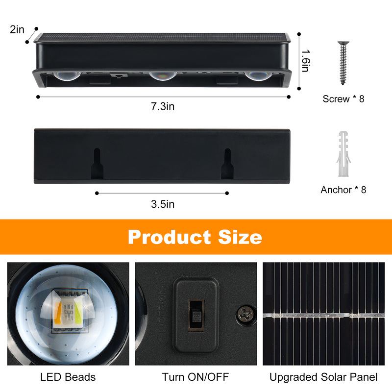 Warme verkoop IP65 waterdicht Polysilicium zonnepaneel Wit licht Warm licht op en neer Lichtbron Zonne LED wandlamp Hotel