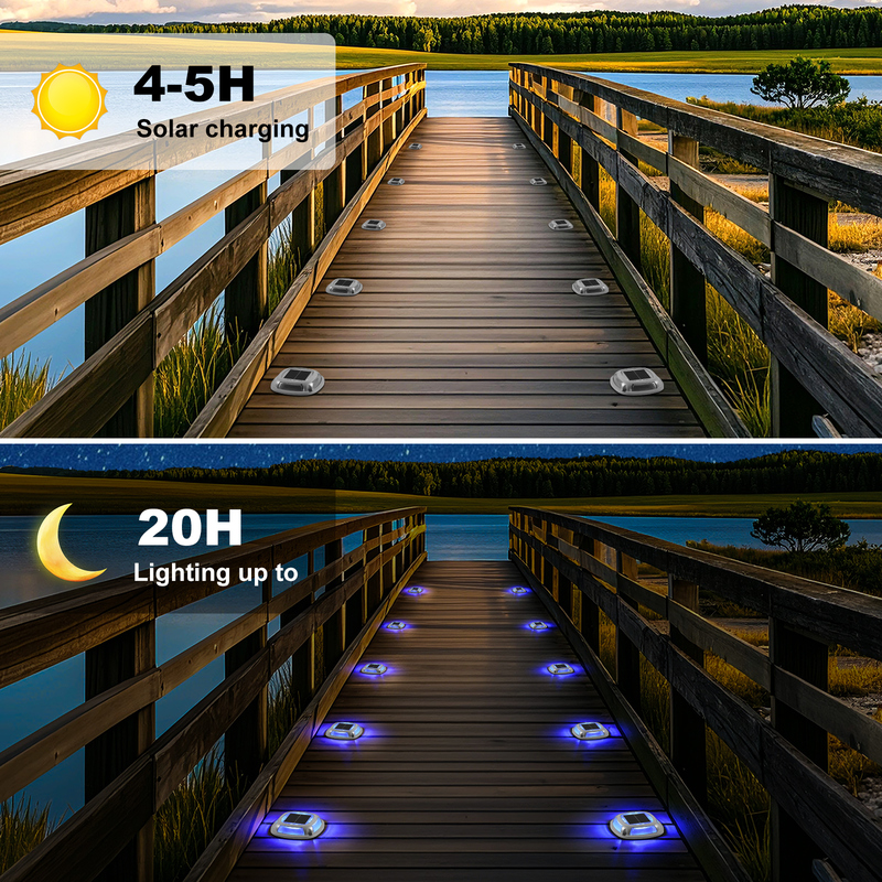 IP67 waterdicht zonne-docklamp met 1,2V/600mah batterij en 2V/140ma zonnepaneel in wit+blauw